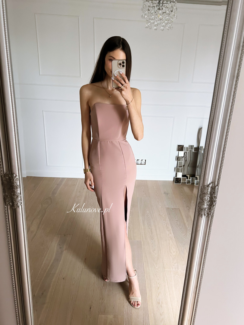 Emily - prosta sukienka z gorsetem w kolorze brudnego różu idealna dla świadkowej - Kulunove zdjęcie 3